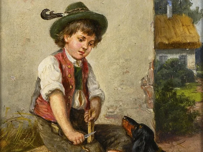1805-Friedrich August Zimmermann - Ragazzo che scolpisce con un bassotto